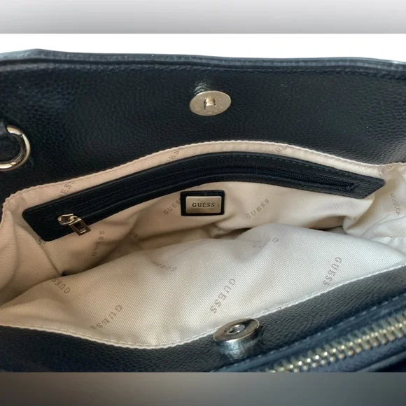 Guess Black Satchel with Gold Accents and Structured Design Handbag Purse Tote - Picture 12 of 14